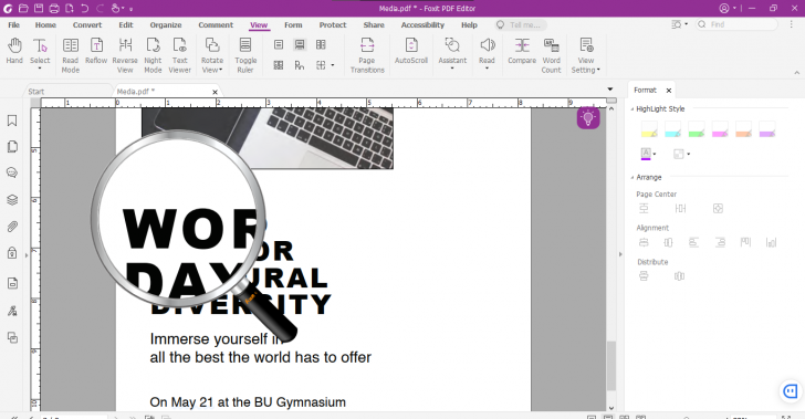 เครื่องมือช่วยเหลือการอ่าน บนโปรแกรม Foxit PDF Editor