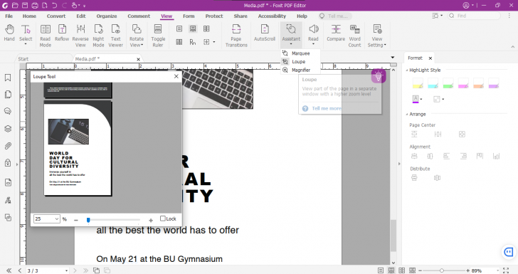 เครื่องมือช่วยเหลือการอ่าน บนโปรแกรม Foxit PDF Editor