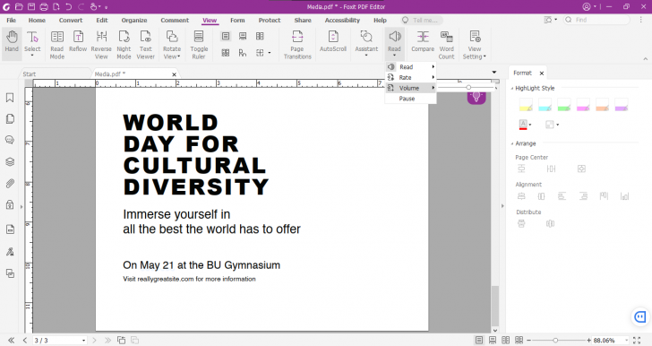 เครื่องมือช่วยเหลือการอ่าน บนโปรแกรม Foxit PDF Editor