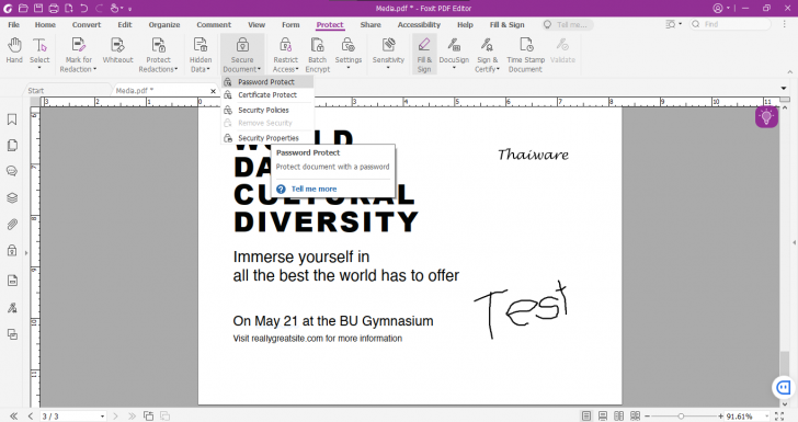 การป้องกันไฟล์ บนโปรแกรม Foxit PDF Editor
