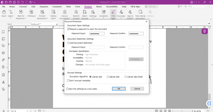 การป้องกันไฟล์ บนโปรแกรม Foxit PDF Editor