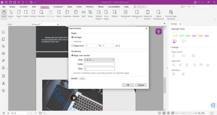 การปรับ Page Number บนโปรแกรม Foxit PDF Editor