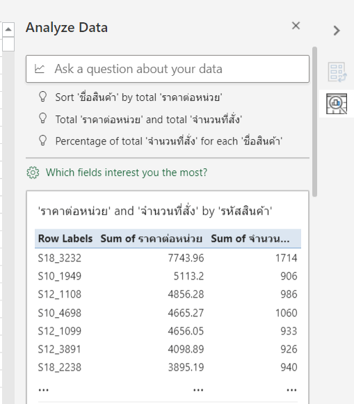คำแนะนำของ Analyze Data บนโปรแกรม Excel คำแนะนำของ Analyze Data บนโปรแกรม Excel