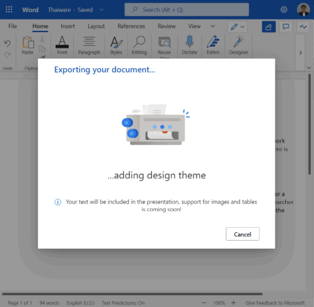เขียนรายงานเสร็จให้ AI เตรียมไฟล์นำเสนอให้ใน โปรแกรม Word เขียนรายงานเสร็จให้ AI เตรียมไฟล์นำเสนอให้ใน โปรแกรม Word