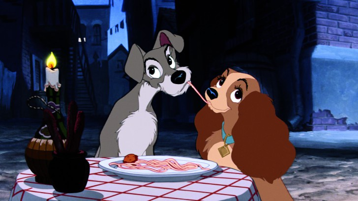 ฉากกินสปาเก็ตตี้อันโด่งดังจาก หนัง ภาพยนตร์ แอนิเมชัน Lady and the Tramp