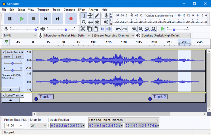 โปรแกรมตัดต่อเสียง Audacity