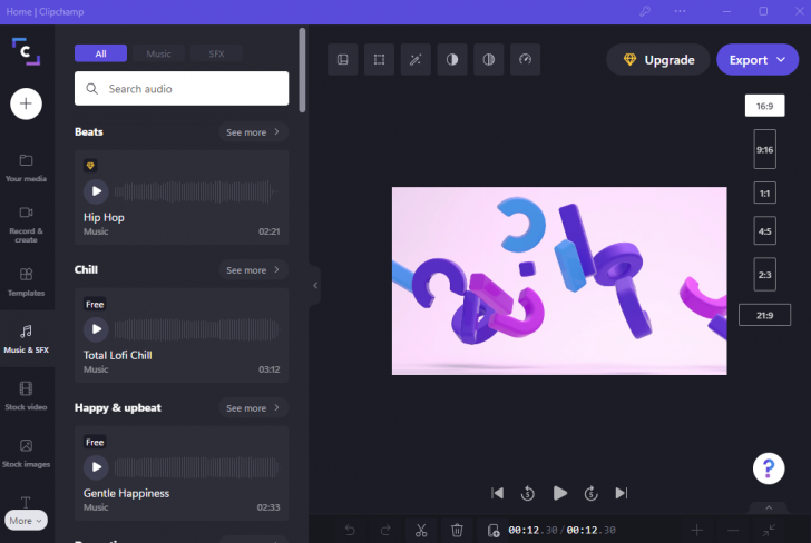 เครื่องมือและฟีเจอร์ภายใน Clipchamp