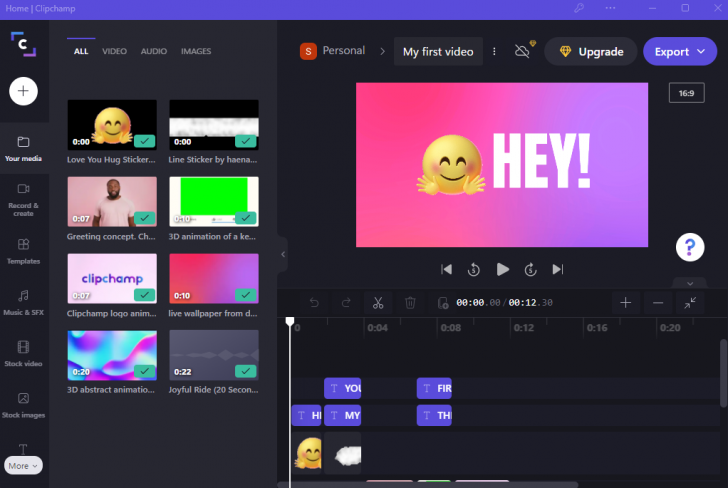 เครื่องมือ Your Media ในแอป Clipchamp