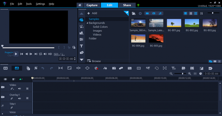 หน้าแก้ไข (Edit) ของโปรแกรมตัดต่อวิดีโอ VideoStudio