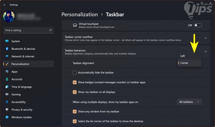 ทาส์กบาร์กลางหน้าจอ (Center Taskbar) ของ Windows 11