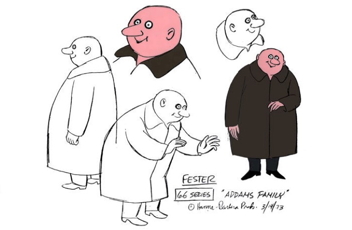 Uncle Fester จากการ์ตูน The Addams Family ค.ศ. 1973 (พ.ศ. 2516) ให้เสียงพากย์โดย Jackie Coogan
