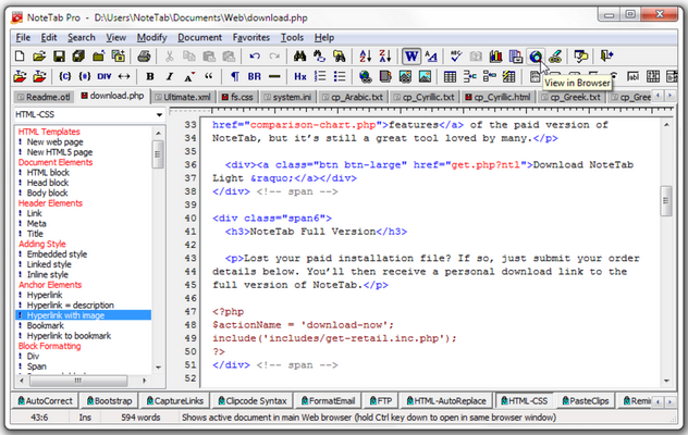 โปรแกรมปรับปรุงและแก้ไข HTML ที่ดีที่สุด NoteTab Pro