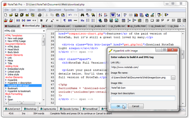 โปรแกรมปรับปรุงและแก้ไข HTML ที่ดีที่สุด NoteTab Pro