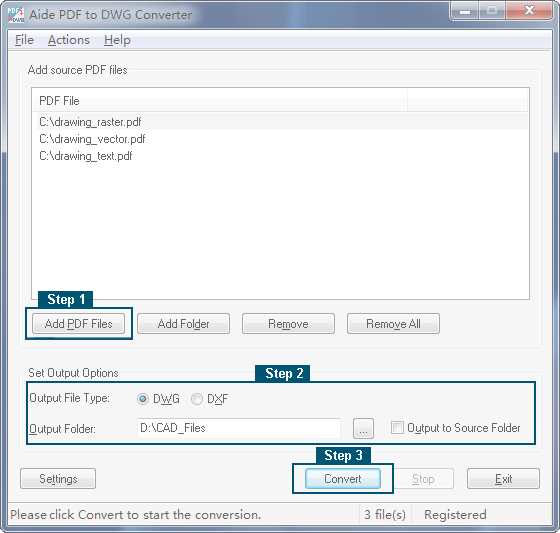 โปรแกรมแปลงไฟล์เอกสาร เป็นเขียนแบบ Aide PDF to DWG Converter