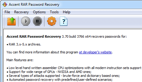Accent RAR Password Recovery
