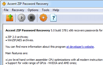 Accent ZIP Password Recovery