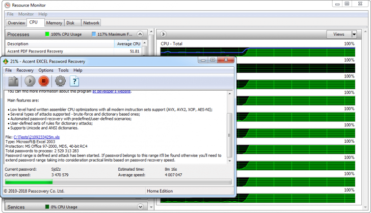 Accent EXCEL Password Recovery