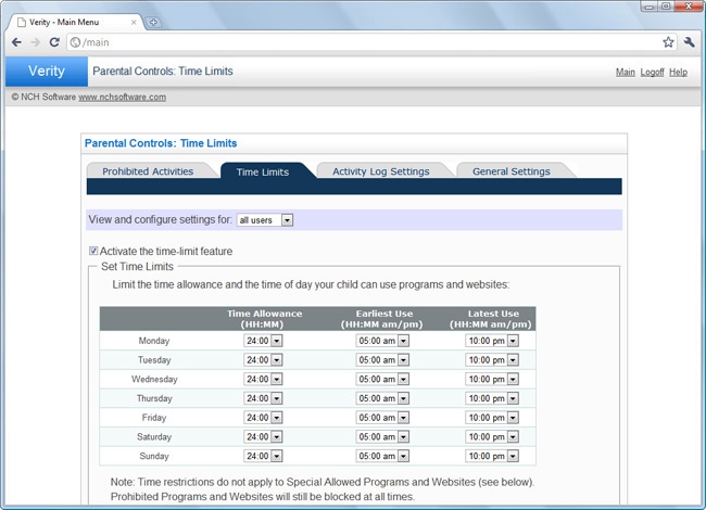 NCH Verity Parental Control NCH Verity Parental Control