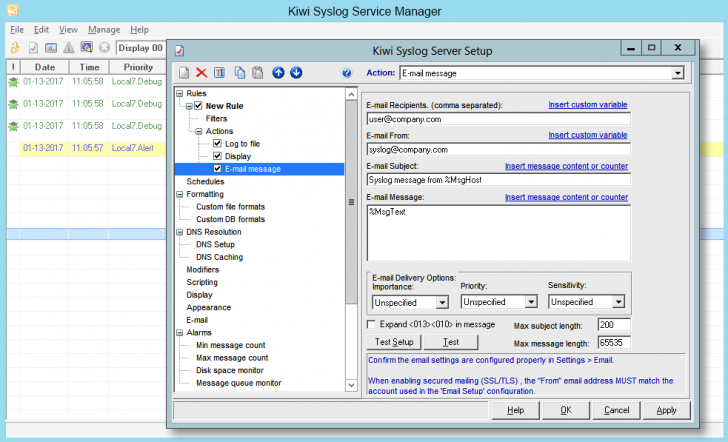 โปรแกรมจัดการข้อความล็อกของระบบ Kiwi Syslog Server