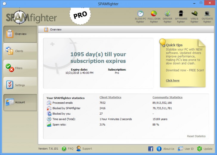 โปรแกรมจัดการอีเมลสแปม SPAMfighter Pro