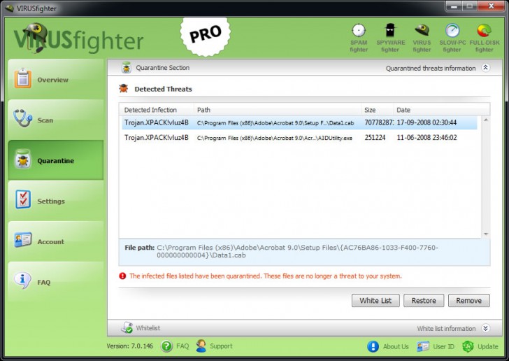 โปรแกรมแอนตี้ไวรัส VIRUSfighter Pro