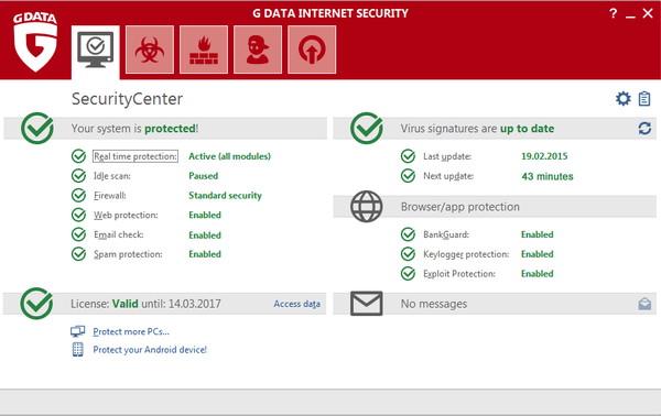 โปรแกรมแอนตี้ไวรัส ป้องกันภัยออนไลน์ G Data Internet Security