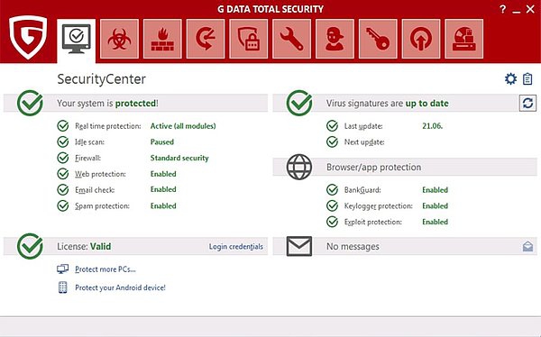 โปรแกรมแอนตี้ไวรัสระดับสูง G Data Total Security