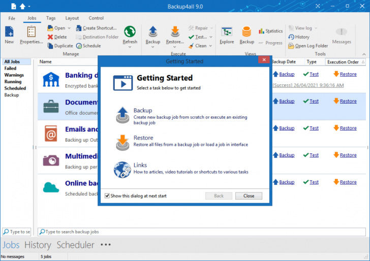 โปรแกรมสำรองข้อมูล รุ่นโปร Backup4all Professional 9