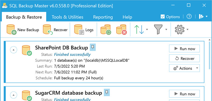 โปรแกรมสำรองฐานข้อมูล SQL รุ่นโปร SQL Backup Master Professional Edition โปรแกรมสำรองฐานข้อมูล SQL รุ่นโปร SQL Backup Master Professional Edition