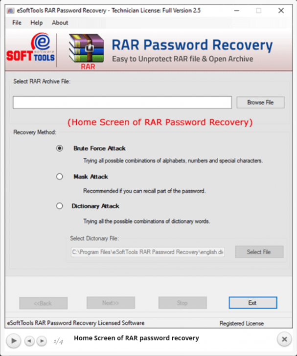 โปรแกรมกู้รหัสผ่านไฟล์บีบอัด eSoftTools RAR Password Recovery