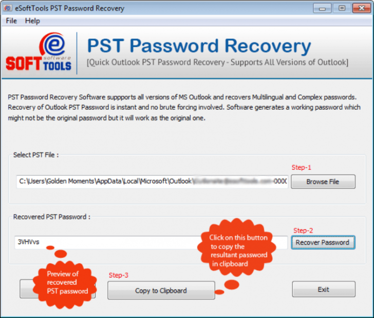 โปรแกรมกู้รหัสผ่านไฟล์ข้อมูลเอาต์ลุก eSoftTools PST Password Recovery โปรแกรมกู้รหัสผ่านไฟล์ข้อมูลเอาต์ลุก eSoftTools PST Password Recovery