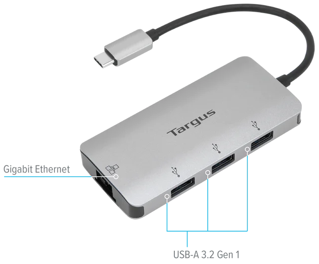 อุปกรณ์เพิ่มช่อง USB และพอร์ตเชื่อมต่อเครือข่าย Targus USB-C Multi-Port Hub with Ethernet Adapter