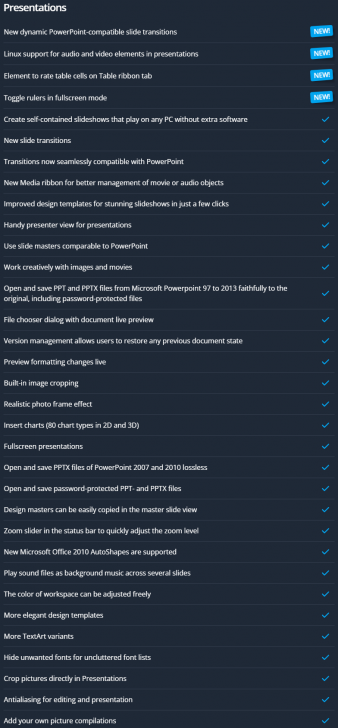 ตารางแจกแจงฟีเจอร์ โปรแกรม Office ราคาย่อมเยา Ashampoo Office 9