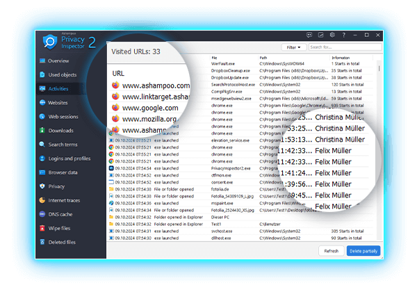 โปรแกรมติดตามการใช้งาน PC และปกป้องความเป็นส่วนตัวข้อมูล Ashampoo Privacy Inspector 2
