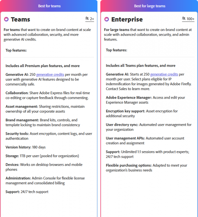 ตารางเปรียบเทียบความสามารถ โปรแกรม Adobe Express แต่ละรุ่น