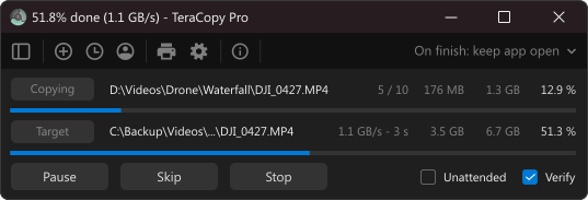 โปรแกรมคัดลอกไฟล์จำนวนมาก ไฟล์ขนาดใหญ่ TeraCopy Pro