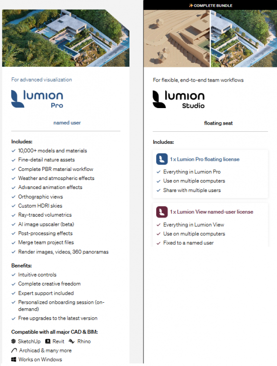 ตารางเปรียบเทียบ โปรแกรมออกแบบสถาปัตยกรรม 3 มิติ Lumion ในแต่ละเวอร์ชัน