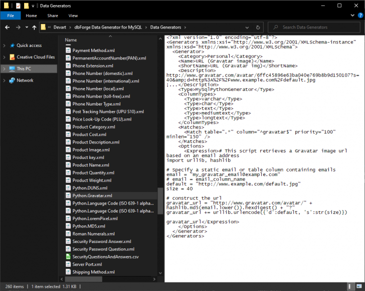 โปรแกรมสร้างข้อมูลทดสอบ Devart dbForge Data Generator for MySQL Standard