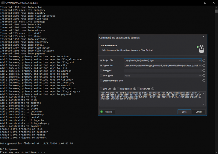 โปรแกรมสร้างข้อมูลทดสอบ Devart dbForge Data Generator for MySQL Standard