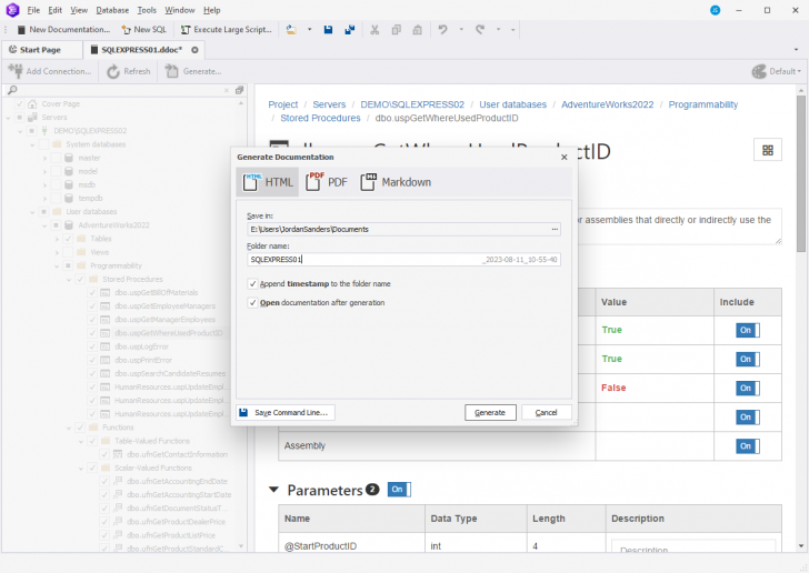 โปรแกรมสร้างเอกสารของโครงสร้างฐานข้อมูล Devart dbForge Documenter for SQL Server Standard