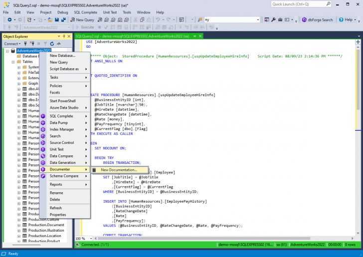 โปรแกรมสร้างเอกสารของโครงสร้างฐานข้อมูล Devart dbForge Documenter for SQL Server Standard