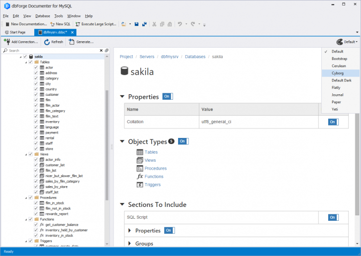 โปรแกรมสร้างเอกสารของโครงสร้างฐานข้อมูล Devart dbForge Documenter for MySQL Standard