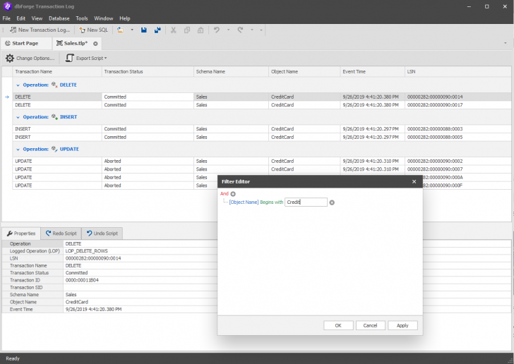 โปรแกรมแปลบันทึกการเปลี่ยนแปลงของ SQL Server ให้เข้าใจง่าย Devart dbForge Transaction Log Standard