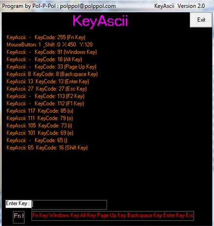 Key ASCII (โปรแกรม ดูรหัส Key Ascii และ Key Code บน Keyboard ทุกตัว)