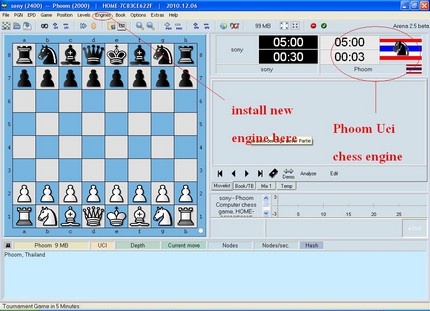 Phoom UCI Chess Engine (โปรแกรม หมากรุกสากล เล่นบน Windows หรือ Chess Areana)