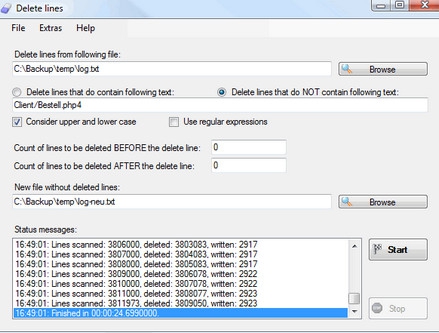 โปรแกรมช่วยลบบรรทัด Log ไฟล์ Delete Lines