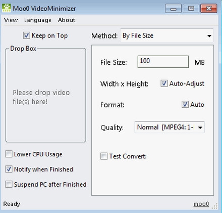 Moo0 Video Minimizer (โปรแกรมลดขนาดไฟล์ ปรับความละเอียดวิดีโอ) : 