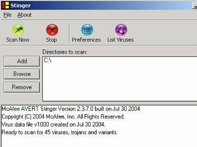 โปรแกรมสแกนไวรัส McAfee Avert Stinger โปรแกรมสแกนไวรัส McAfee Avert Stinger