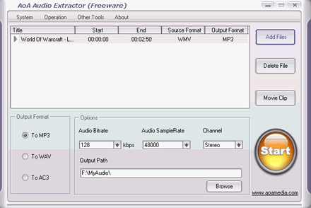 โปรแกรมแยกเสียง AoA Audio Extractor โปรแกรมแยกเสียง AoA Audio Extractor