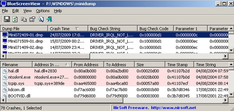 โปรแกรมดูจอฟ้า ดูสาเหตจอฟ้า BlueScreenView